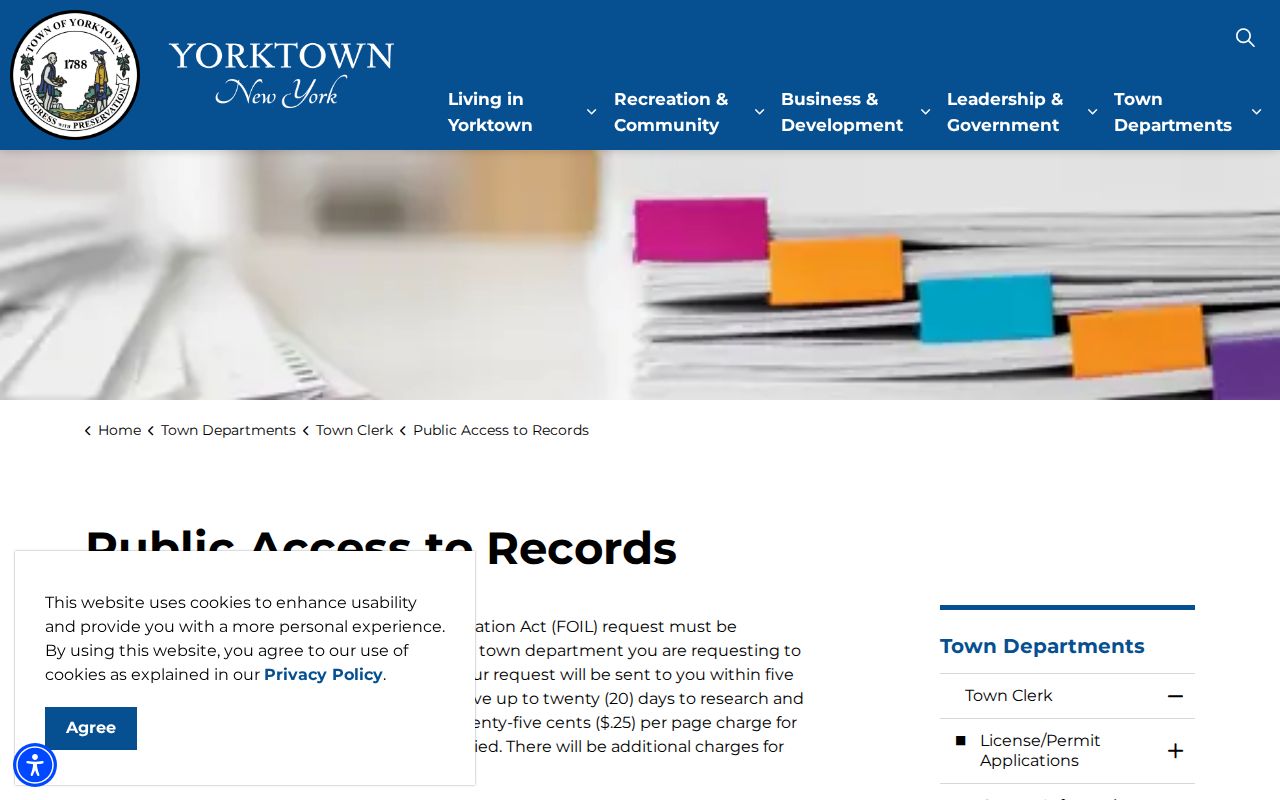 Yorktown residents directory FOIL request page