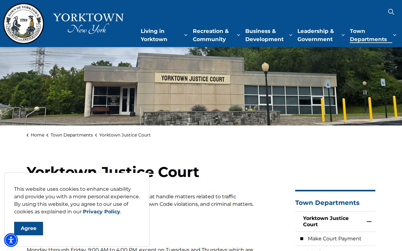 Yorktown residents directory Justice Court information page